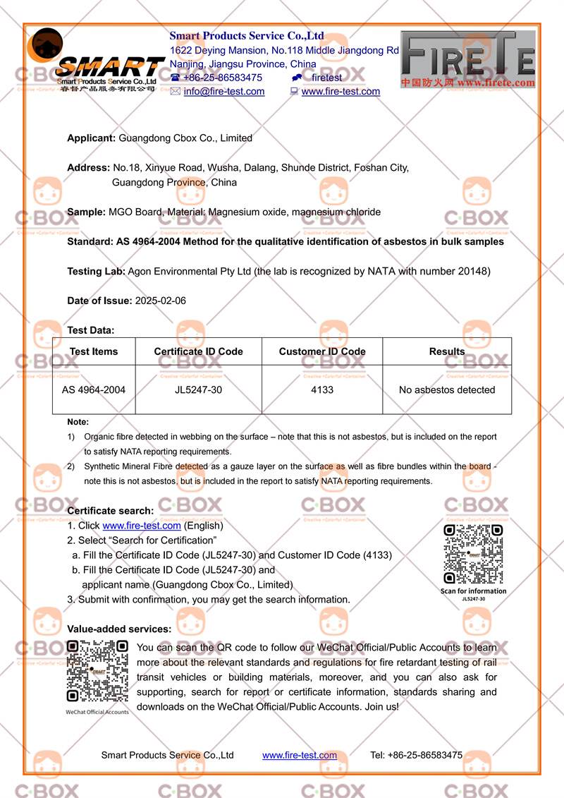 MGO Board AS 4964 Test Delivery Note And Report
